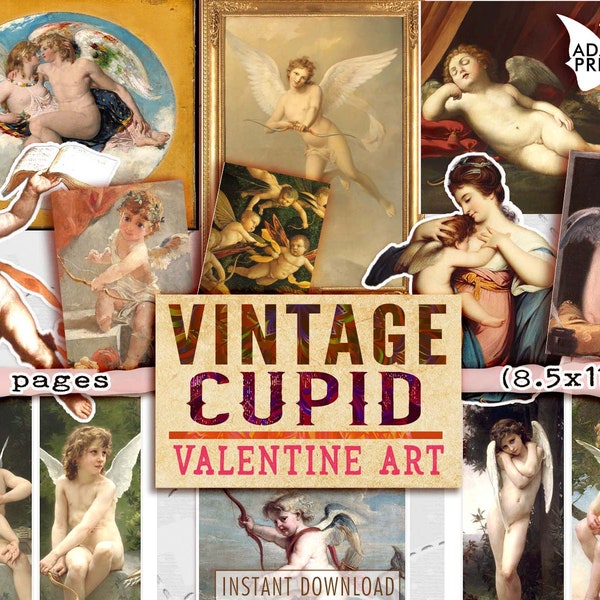 Vintage Cupid Valentine, Angel Digital Print, Junk Journal Art, Digital Images, Ephemera Classics, Antique Digital Print, Alter Art Digital