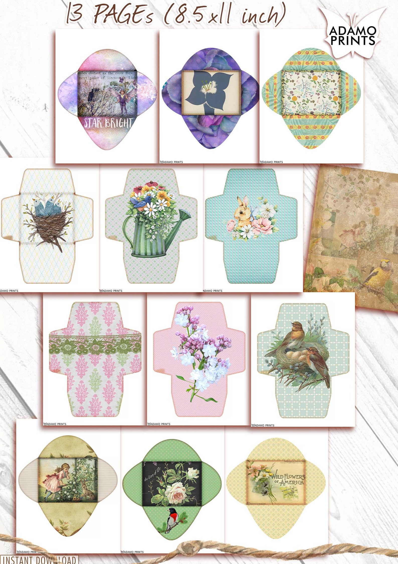 Shabby Chic Spring Envelope Junk Journal Kit Nature | Etsy