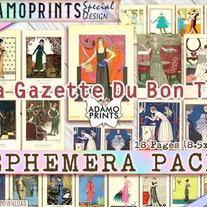 Paquete de efímeras La Gazette Du Bon Ton, efímeras digitales, moda francesa, collage digital, arte vintage, efímeras para álbumes de recortes, kit de diario basura