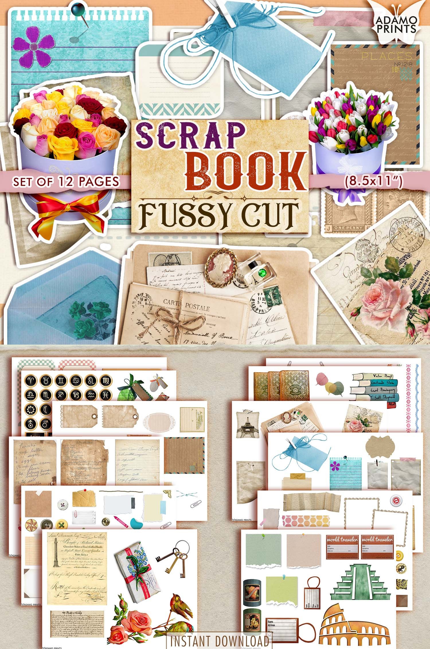 Scrapbook Fussy Cut Digital Kit Stationery Object Elements Etsy