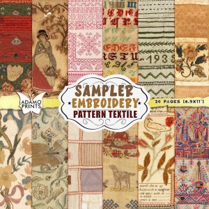 Schema di ricamo, tessuto, ricamo, fiori, animali, kit di diario spazzatura, carta da parati digitale, carta digitale, sfondo stampabile