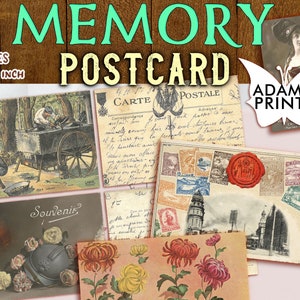 Cartões postais de memória, postagem digital antiga, cartões postais para impressão, clássico efêmero, imagens digitais, colagem digital, arte vintage, download