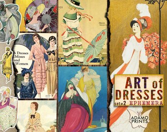 Art of Dresses Set2, Fashion Digital, Digital Collage, Ephemera Classics, Vintage Art, Scrapbook Ephemera, Junk Journal, Women Art