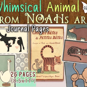 Wunderliche Tiere aus der Arche Noah, digitales Kinderbuch, Ephemera-Klassiker, digitale Bilder, Vintage Kunst, Kindergeschichte, digitale Collage