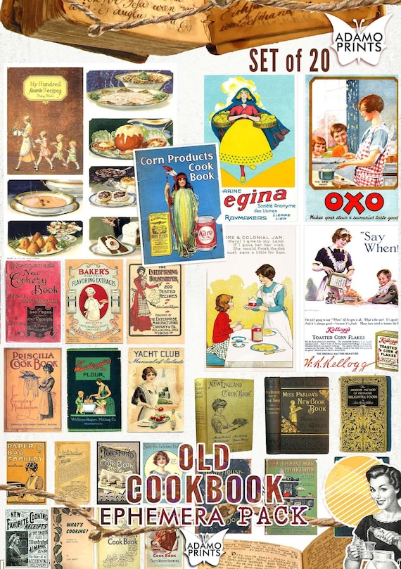 Old Cookbook Ephemera Pack, Food Ephemera, Printable Images, Vintage Image, Digital Collage, Printable Vintage, Scrapbooking Cooking