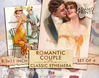 Pareja romántica, mujeres clásicas, imágenes digitales, vintage, imágenes imprimibles, diario basura, arte vintage, ATC, postales, descarga
