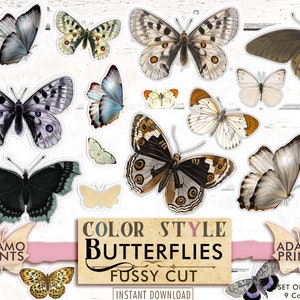Color Style Butterflies Fussy Cut, Butterfly Embellishment, Scrapbook, Tags, Digital Images, Collage, Ephemera, Butterfly Journal