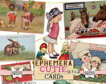 Ephemera Cutie Karten Set2, digitale Bilder, Postkarten, ATC, Ephemera Klassiker, druckbare Bilder, Vintage Kunst, digitale Collage, Scrapbook Kit