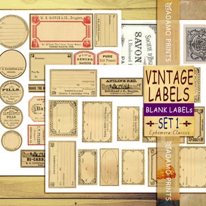 Vintage Labels Set1, Blank Labels, Digital Collage, Ephemera Classic, Printable Images, Digital Kit, Vintage Art, Grunge, Shabby, Download