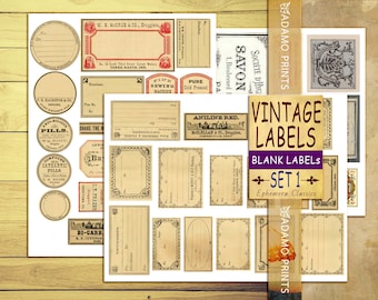 Vintage Labels Set1, Blank Labels, Digital Collage, Ephemera Classic, Printable Images, Digital Kit, Vintage Art, Grunge, Shabby, Download
