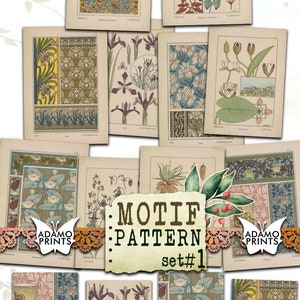 Motivmuster Set1, Boho Digital, Antique Wallpaper Digital, Floral Wallpaper, Papierstruktur, Journal Kit, Printable Hintergrund, Scrapbook