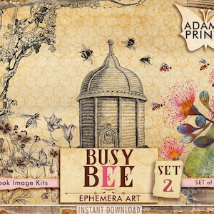 Busy Bee Set2, Ephemera Classics, Cards, Printable Images, Vintage Art, ATC, Digital Collage, Ephemera Digital, Nature, Scrapbook, Download