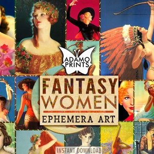 Fantasy Women, Digital Collage, Vintage Art, Digital Images, Scrapbook Ephemera, Ephemera Classics, Printable Images, Old Book Pages