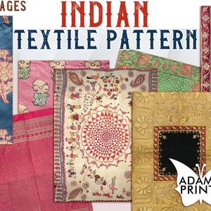 May include: A collection of 20 pages featuring Indian textile patterns. The patterns are colourful and intricate, featuring floral, geometric, and animal motifs. The patterns are printed on a variety of fabrics, including cotton, silk, and velvet. The patterns are ideal for use in quilting, embroidery, and other textile crafts.