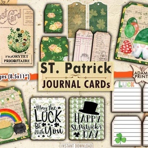 St. Patrick Journal Cards & Tags, ATC, Junk Journal Kit, Junk Journal Pockets, Embellishments, Printable Inserts, Scrapbook Ephemera