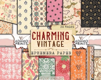 Charming Vintage Paper, Antique Paper for Junk Journal Kit, Digital Printable Paper, Paper Texture, Printable Background, Scrapbook Kit