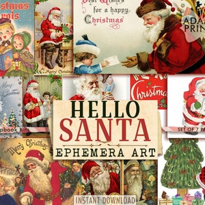 Hola Santa, Saludos Navideños, Navidad, Diciembre, Navidad Digital, Hojas De Collage, Tarjetas Vintage, Álbum De Recortes, Diario Basura, ATC