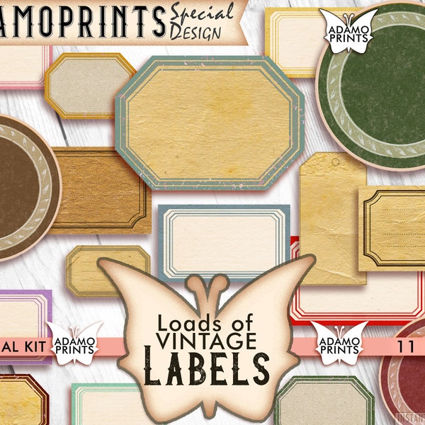 Loads of Vintage Labels, Blank Labels, Digital Labels, Collage Sheet, Embellishments, Junk Journaling Kit , Digital Kit, Ephemera Labels