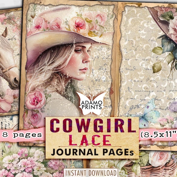 Cowgirl Lace Junk Journal Pages, Junk Journal Kit, Western Women, Horse, Collage Sheets, Ephemera Journal Kit, Printable Paper, Scrapbook