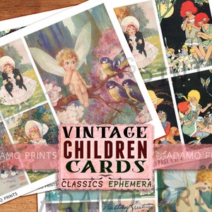 Cartes d'enfants vintage, Images numériques, ATC, Feuille de collage, Classiques éphémères, Journal indésirable, Images imprimables, Cartes, Art vintage, Télécharger