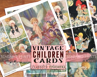 Vintage Children Cards, Digital Images, ATC, Collage Sheet, Ephemera Classics, Junk Journal, Printable Images, Cards, Vintage Art, Download