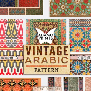 Pappersset med vintage arabiska mönster, scrapbook-bakgrund (digital nedladdning)