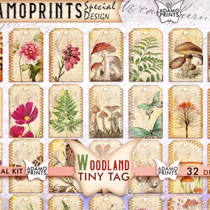 Petites étiquettes des bois, embellissements numériques, abeille, fougère, champignon vénéneux, fleurs sauvages, champignon, étiquettes éphémères, papier imprimable indésirable, kit de scrapbooking
