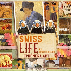 Swiss Life by Ernest Bieler, Ephemera Classic, Ditial Images, Scrapbook Art, Digital Art, Art Ephemera, Digital Collage, Journal Kit