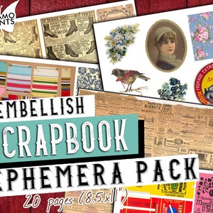 Pacote de itens efêmeros para scrapbook, imagem para impressão, diário de lixo, imagem vintage, colagem digital, vintage para impressão, kit para scrapbook