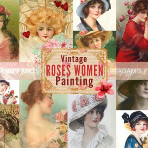 Vintage Roses Women Painting, Digital Images, Ephemera Classics, Vintage, Scrapbook Women Digital, Altered Art, Art Supplies, Download