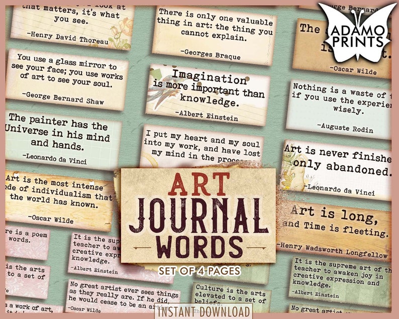 Art Journal Words, Junk Journaling Words, Journal Prompts, Junk Journal, Definition, Mixed Media, Art Ephemera, Printable Quotes 