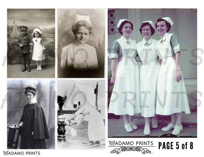 Digital Collage Antique Photo Printable Images Junk Journal Kit Digital Images Vintage Nursing Ephemera Art Scrapbook Kit
