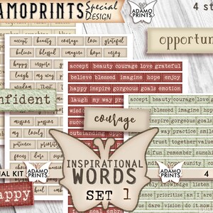 Set di parole di ispirazione1, Parole del diario spazzatura, Citazione di ispirazione digitale, Diario spazzatura, Frasi, Definizione, Supporti misti, Stampabile, Effimera
