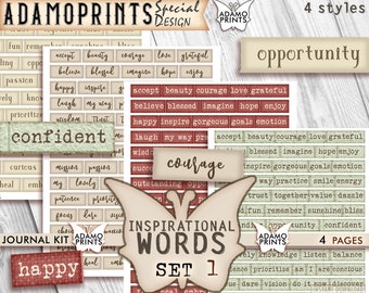Ensemble de mots inspirants1, mots pour le journal indésirable, citation inspirante numérique, journal indésirable, expressions, définition, techniques mixtes, imprimable, éphémère