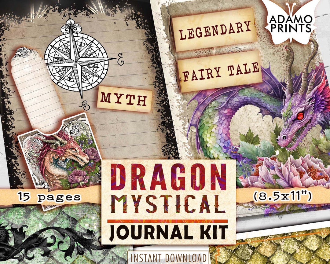 Mystical Dragon Journal Kit, Blank & Lined Page, Magic, Collage Sheets ...