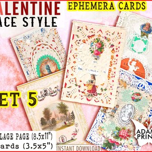 Lace Valentine Cards Set5, Valentine Digital, Cartes postales imprimables, ATC, Ephemera Classic, Images numériques, Collage numérique, Art vintage, Amour