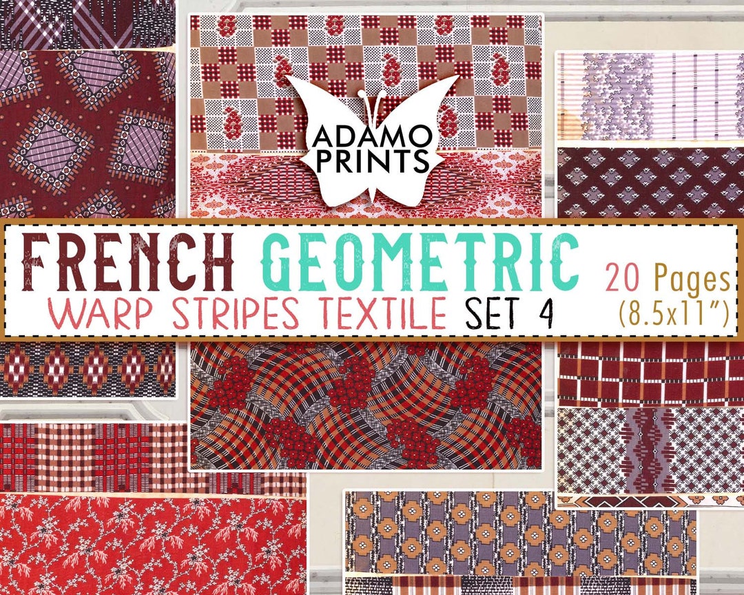 French Geometric Warp Stripes Textile Set4, Boho, Paper Pattern, Paper ...