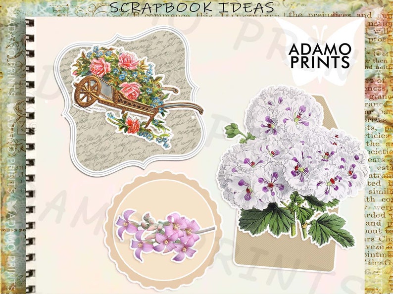 Download Vintage Flower Fussy Cut Junk Journal Kit Rose Sunflower ...