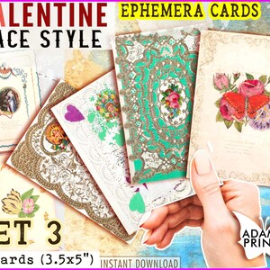 Lot de 3 cartes en dentelle pour la Saint-Valentin, numérique pour la Saint-Valentin, cartes postales imprimables, ATC, éphémère classique, images numériques, collage numérique, art vintage, amour