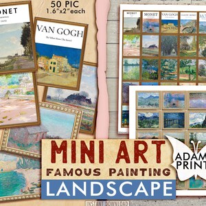 Mini Arte - Pintura de Paisaje, Naturaleza, Imágenes en Miniatura, Flor Digital, Efímera Digital, Flor de Álbum de Recortes, Collage Digital, Embellecimiento