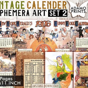 Vintage Calendar Set2, Vintage Art, Posters, Ephemera Classic, Alter Art Digital, Digital Kit, Scrapbook Kit, Journal Kit, Ephemera Pack