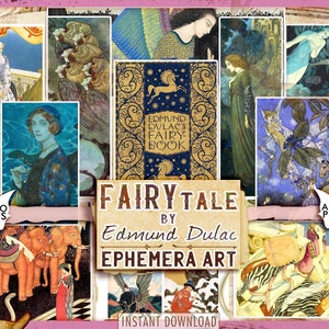 Fairy Tale by Edmund Dulac, Fairy Land, Digital Images, Princess, Vintage, Monster, Shabby, Scrapbook, Digital Collage, Ephemera, Download
