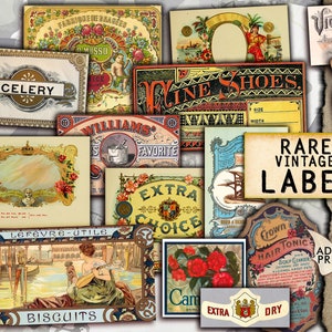 Rare Vintage Label Set1, Crate Labels, Color Labels, Digital Collage, Ephemera Classic, Printable Images, Digital Kit, Vintage Art, Shabby