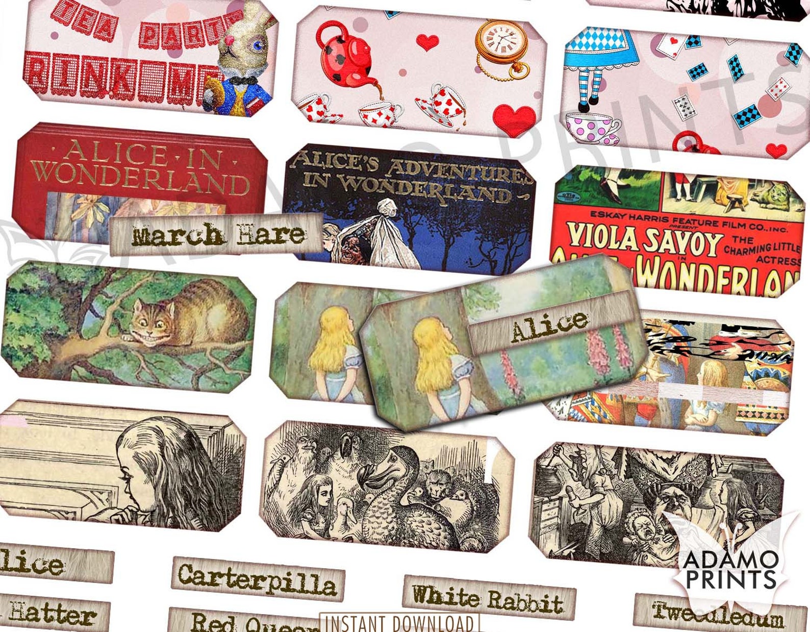 Alice in Wonderland Layered Labels Kit Journal Words Junk - Etsy