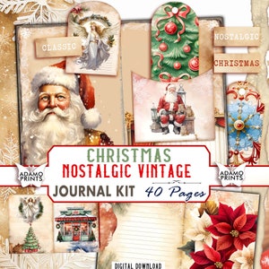 Christmas Nostalgic Vintage Journal Kit Journal Pages Santa Snowman Shabby Chic Scrapbook Digital Kit Shabby Christmas Paper Download