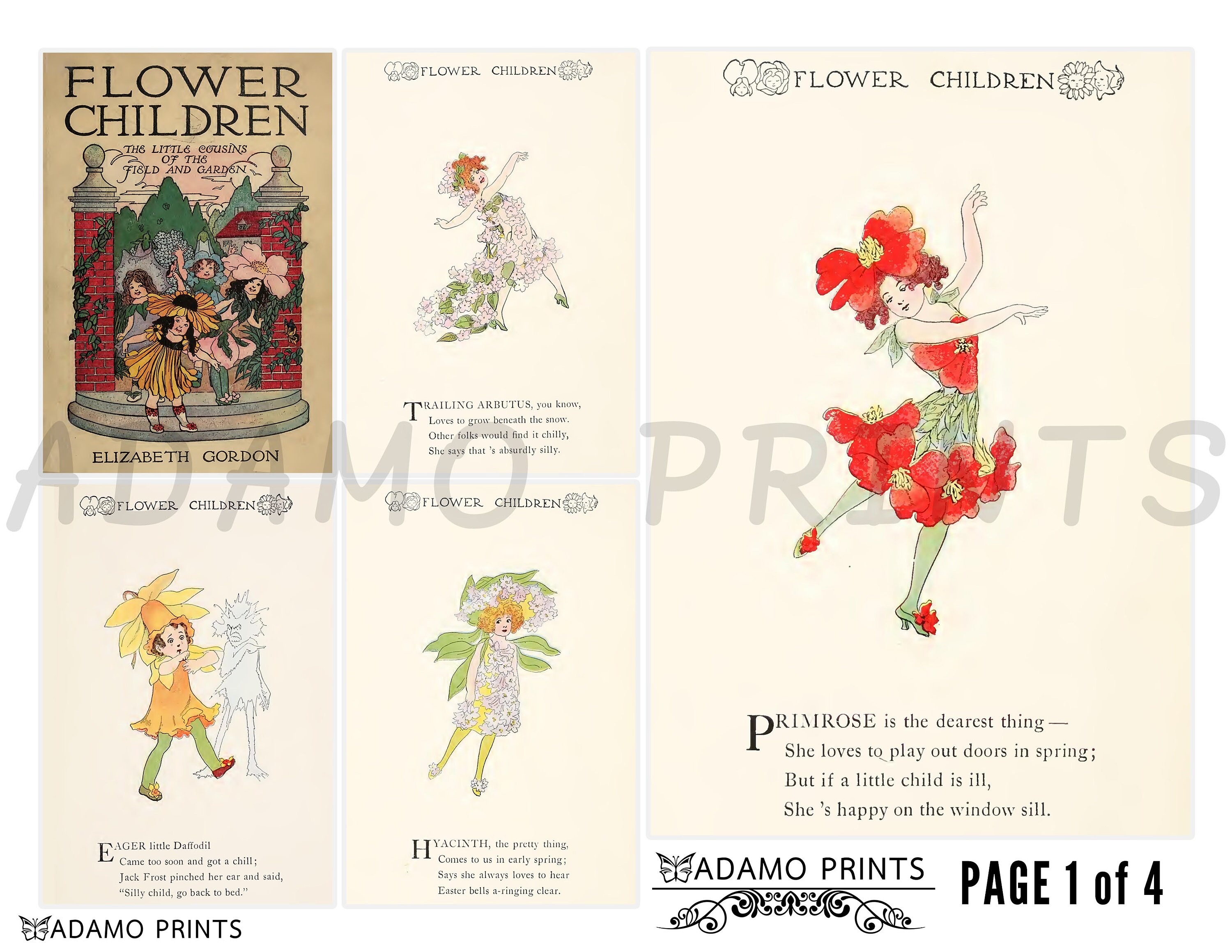 Flower Children Set1, Children Digital Book, Ephemera