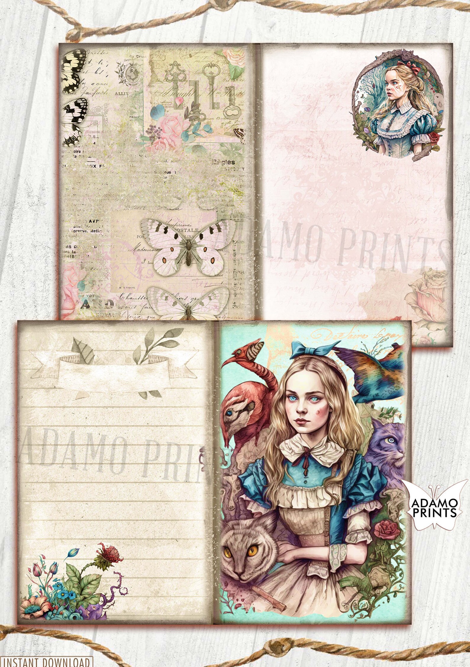 Classic Alice in Wonderland Junk Journal Kit, Alice Journal Pages ...