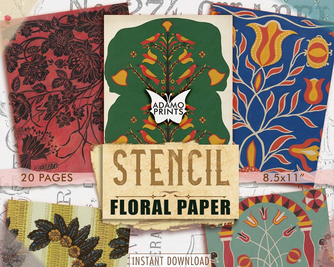 Floral Stencil Wall Art Design Paper for Journal Kit Digital Etsy