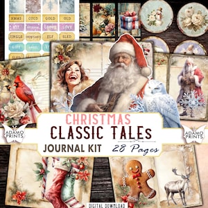 Christmas Classic Tales Journal Kit, Journal Pages, Vintage, Santa, Shabby Chic, Scrapbook Digital Kit, Shabby Christmas Paper Download
