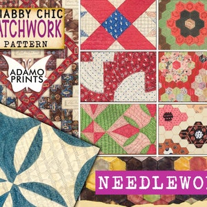 Costura Shabby Chic Patchwork Patrón, Papel de flores, Costura, Shabby, Kit de diario, Fondo de pantalla digital, Papel digital, Fondo imprimible
